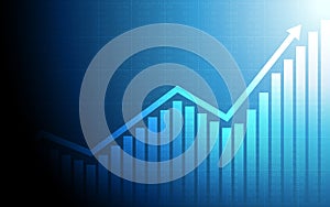 Abstract financial chart with uptrend line graph arrow and stock market on blue color background