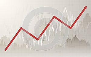 Abstract financial chart with uptrend line graph and numbers in stock market on gradient gray color background