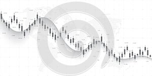 Abstract financial chart with uptrend line graph and world map on black and white color background. Business Candle