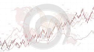 Abstract financial chart with uptrend line graph and world map on black and white color background. Business Candle