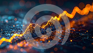 Abstract Financial Data Visualization with Glowing Orange Line Graph