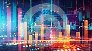 Abstract financial graph with upward trend and bokeh lights. Stock market analysis concept