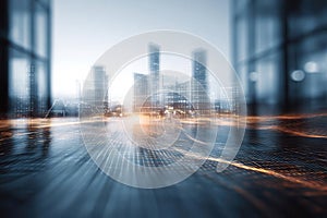 Abstract Financial Skyline With Glowing Mesh