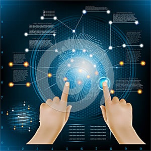 Abstract fingerprinting infographic with realistic hand poiner info