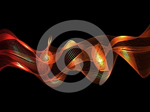 Abstract fire design. Light neon effect. Red-yellow smooth lines and waves on a black background