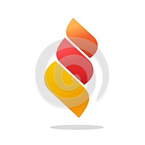 Abstract fire flame logo as 3 energy gradient red orange elements vector, curve ignite in leaves style symbol, creative
