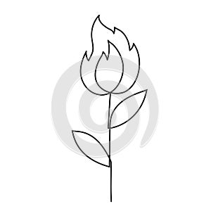 Abstract fire flower one line doodle. Vector continuous line drawing.