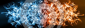 Abstract Fire and Ice element against vs each other background.