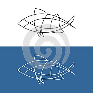 Abstract fish line logo. Simple elegant style fish silhouette with crossed outlines.