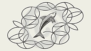 Abstract Fish and Wave Geometric Pattern, vector design Generative AI