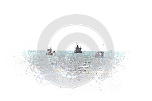 Abstract fishing boat on watercolor paining background