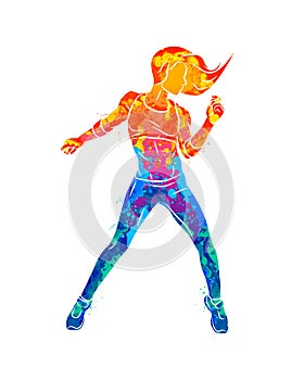 Abstract fitness instructor. Young woman zumba dancer dancing fitness exercises. Hip hop dancer photo