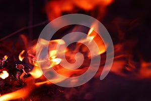 Abstract flame background image. Orange and red fire on a dark background.