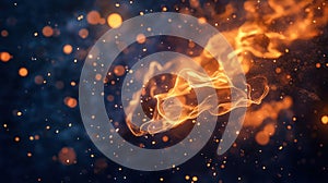 Abstract flames and glowing particles on a dark background