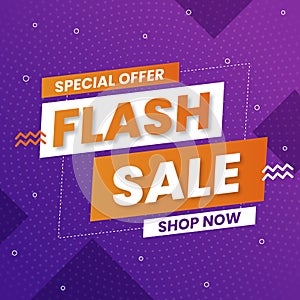 Abstract Flash Sale banner in purple background. Special Offer. Shop Now.