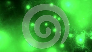 Abstract flashy green background of moving nebulae, looped animation