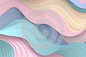 Abstract flat background, curve pattern, pastel colours, 3D illustration. Colorful wavy paper cut texture. Wallpaper with curved