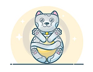 Abstract flat line illustration of stylized cat roly poly doll