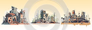 Abstract flat vector illustration of postapocalypse city. photo