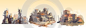 Abstract flat vector illustration of postapocalypse city.