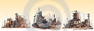Abstract flat vector illustration of postapocalypse city.