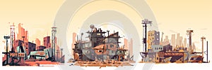 Abstract flat vector illustration of postapocalypse city.