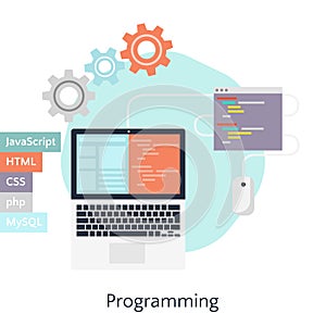 Abstract flat vector illustration of software coding