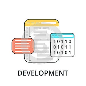 Abstract flat vector illustration of software coding and development concepts. Design elements for mobile and web