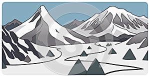 Abstract flat vector snowy mountain landscape