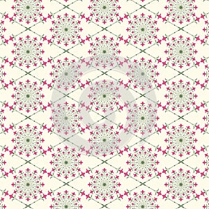 Abstract flora vector pattern. repeating pink flower on circular shape and diamond shape. pattern is clean for facbric, wallpaper