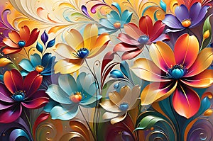 Abstract Floral Backdrop - Swirls of Vivid Colors Intertwine, Petals and Blooms Suggested in Fluid Opulence