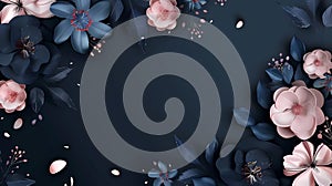 Abstract floral background with blue and pink flowers and leaves, Generative AI illustrations