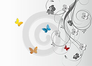 Abstract floral background with butterflies