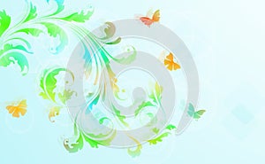 Abstract floral background with colorful flowers butterflies
