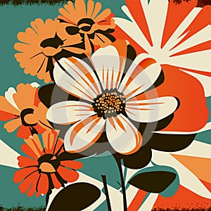 Abstract floral background with daisies in retro style, vector illustration AI Generated