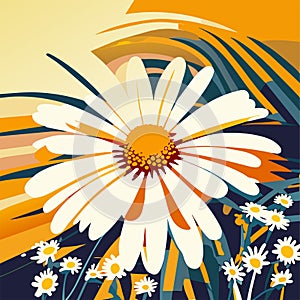 abstract floral background with daisies in retro style, vector illustration Generative AI