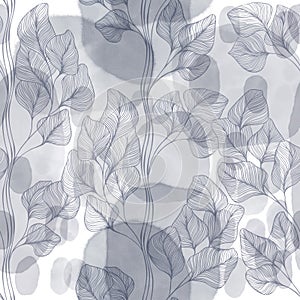 Abstract floral background. Seamless pattern with hand drawn branches on watercolor background. Perfect for wallpaper, wrapping,