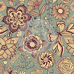 Abstract floral background, summer theme seamless pattern, wall