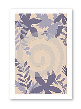 Abstract floral botanical organic shapes in natural colors: biege, brown, dark blue and grey. Template of trendy contemporary