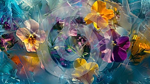 Abstract floral composition with vibrant colors and ice crystals