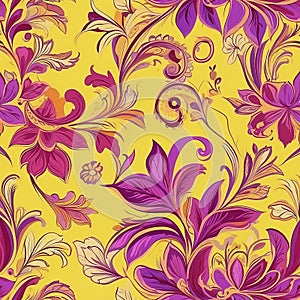 Abstract floral flower pattern Background design yellow, biscuit cream magenta, pink, red, fabric cloth