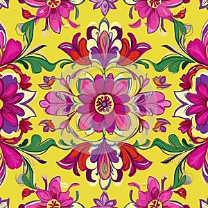 Abstract floral flower pattern Background design yellow, biscuit cream magenta, pink, red, fabric cloth