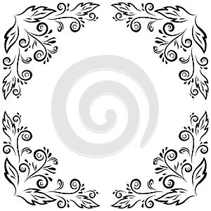 Abstract floral frame, black contour