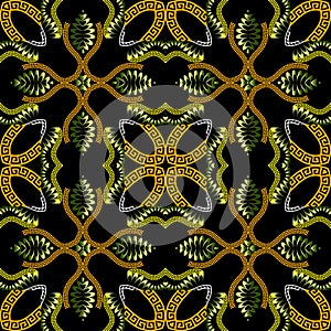 Abstract floral greek vector seamless pattern. Geometric ornamental colorful background. Symmetrical repeat modern backdrop. Greek