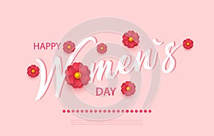 Abstract Floral Greeting card with 8 March - paper cut style greeting card, gift card. International Women s Day