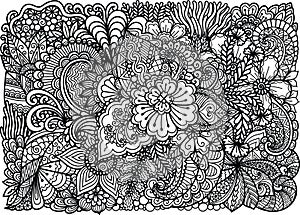 Abstract floral lineart for background,adult coloring book page,printing, engraving, banner