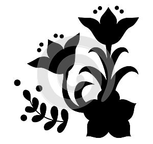 Abstract floral ornament, ethnic pattern, black and white drawing with curls, flower