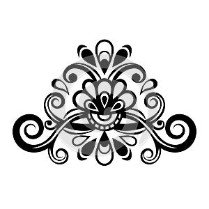 Abstract floral ornament, ethnic pattern, black and white drawing with curls, spirals, flower, decorative element, print, tattoo,