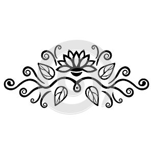 Abstract floral ornament, ethnic pattern, black and white drawing with curls, spirals, flower, decorative element, print, tattoo,