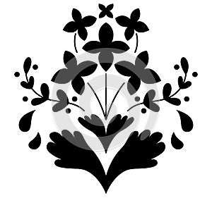 Abstract floral ornament, ethnic pattern, decorative element, print, tattoo, black and white